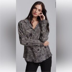NWT Catherine Gee Dara French Cuff Silk Blouse Bowie Star Print Size XSmall